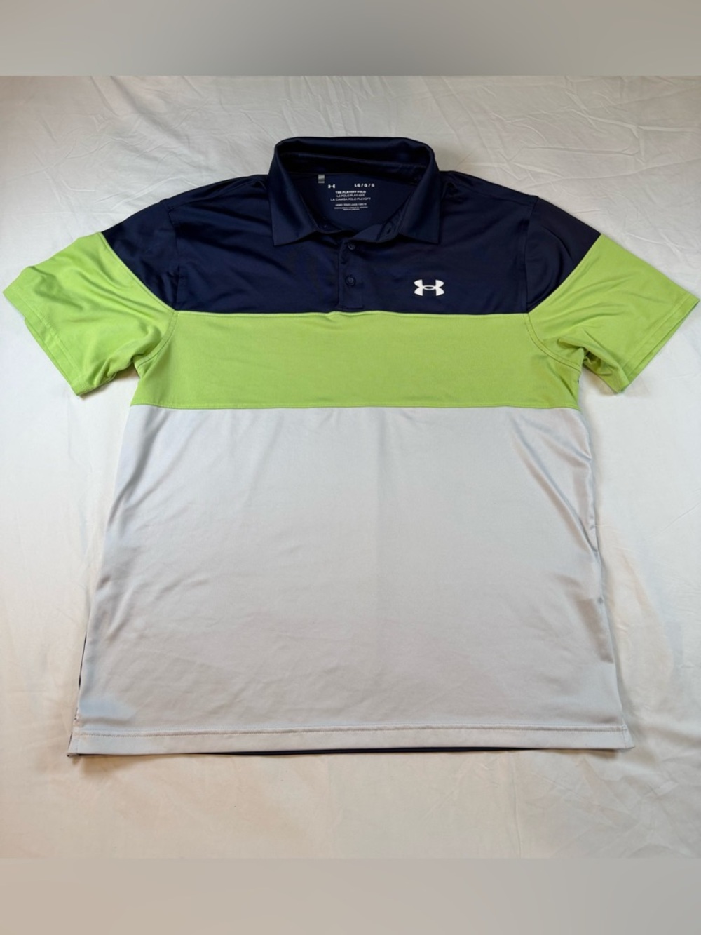 Under Armour Playoff Polo Shirt Men’s Lg Blue Green Colorblock Golf Performance